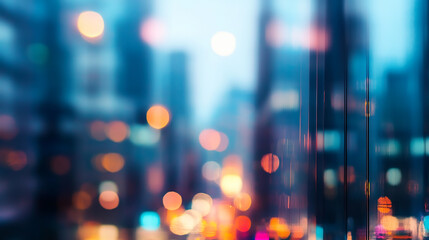 Wall Mural - a dreamy defocused effect dimly lit skyline of a bustling city its towering skiers blending together