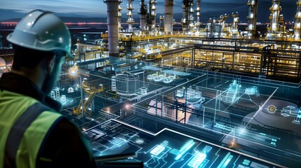 Wall Mural - Create a scenario where ICS controls a large-scale oil refinery, automating key processes to increase safety and efficiency