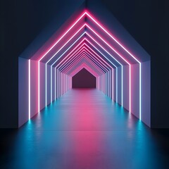 Wall Mural - vibrant neon corridor with glowing pink and blue lines, futuristic tunnel with a sleek, high-tech at