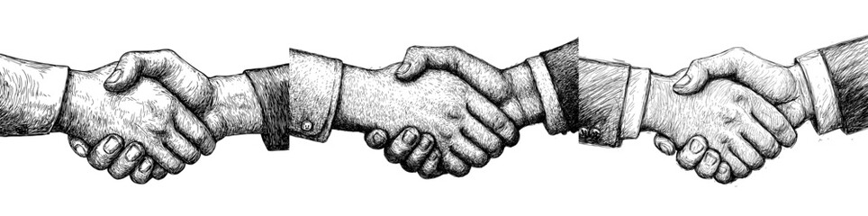 Wall Mural - Handshake sketch engraving modern illustration. Imitation of scratchboard. Black and white hand drawn image.