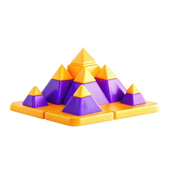 Poster - This image depicts a vibrant 3D pyramid structure made of colorful triangular shapes in purple and yellow.