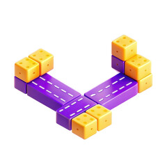 Poster - A colorful 3D representation featuring yellow and purple blocks arranged in a creative geometric design, ideal for playful and educational visual concepts.