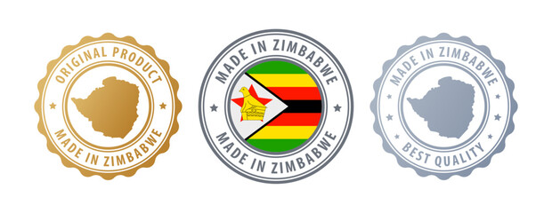 Wall Mural - Zimbabwe - set of stamps with map and flag. Best quality. Original product. Vector illustration