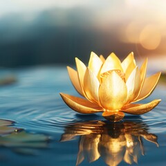 Canvas Print - Golden Lotus Flower on Water.