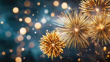 Poster - Golden Fireworks with Bokeh Background.