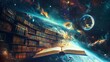 © Artsaba Family - A magical library set against a cosmic background, symbolizing the infinite universe of knowledge and exploration