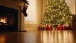 © Atlas - Cozy holiday evening by the fireplace with a beautifully decorated Christmas tree