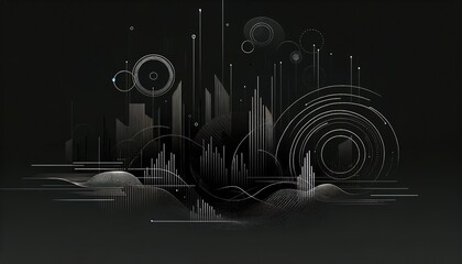 background for presentation and design with graphs, charts and icons on a dark background
