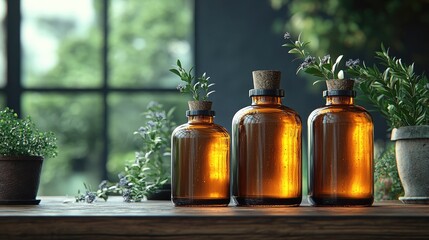 Organic Treatment Bottles with Large Empty Copy Space for Natural Product Advertising