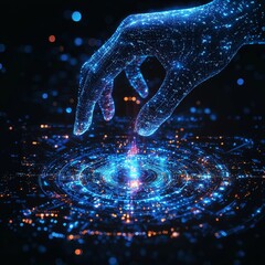 Poster - Holographic Touch of a Human Hand in Conceptual Art