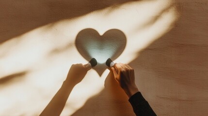 Poster - Minimalist Shadow Art Hands Creating Heart Shape with Flashlight