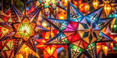 Colorful Christmas Parol Lanterns Illuminating a Festive Outdoor Celebration in the Night Sky