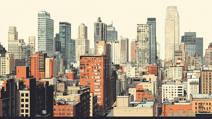 Wall Mural - Downtown city skyline comic book art style. digital art illustration. generative ai. Narrative Illustration. Illustration