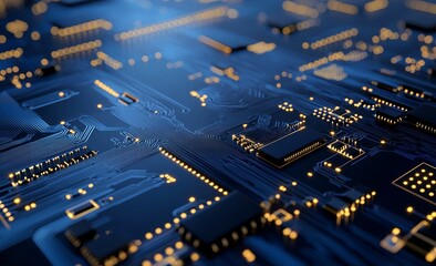 Fototapete - Future computer technology. A microchip quantum processor. An illustration of futuristic cyberspace with a head-up display.
