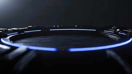 Leinwandbilder - The background of an abstract technology product display is a glowing sci-fi circle circuit hud on a gradient blue computer circuit background.