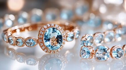 Elegant rose gold jewelry featuring sparkling blue gemstones, perfect for adding a touch of luxury to any outfit.