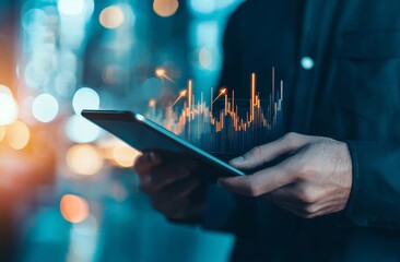 Poster - Digital online marketing, financial and investment planning and development. Businessman analyzing growth sales data graph.