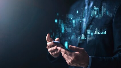 Fototapete - Data analysis with AI robot technology in business analysis which utilizes intelligent AI robots to create reports with KPIs and indicators connected to the database.