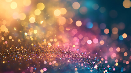 Wall Mural - golden abstract background with rainbow light and sparkling bokeh