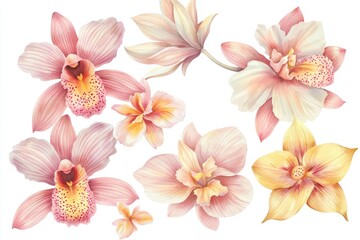 Canvas Print - Illustration of tropical flowers including cardamom, lotus, lily and tillandsia, painted in watercolor.