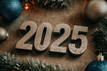 Glittery 2025 New Year Celebration with Festive Decorations