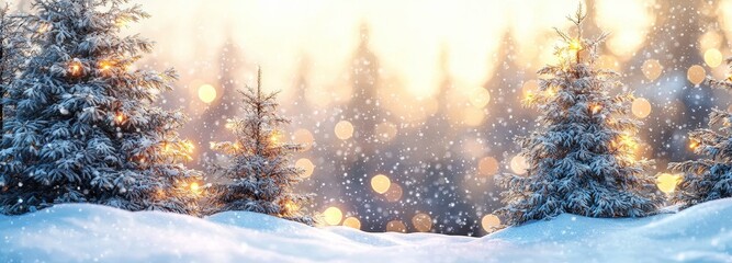 Aufkleber - Widescreen frame background, Christmas tree ornamented with garland lights. New year winter art design, Christmas scene widescreen holiday border.