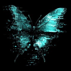 Aufkleber - Particles, lines, and dots form an abstract digital background of a butterfly