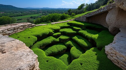 Canvas Print - Calm Green Landscape with Textured Mossy Terrain