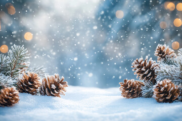 Christmas background with pine cones