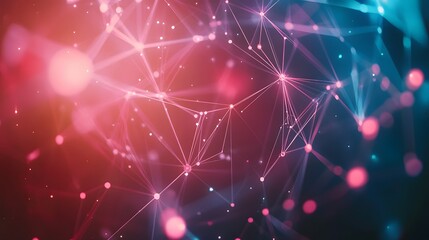 Poster - Abstract Pink and Blue Network of Glowing Lines and Dots