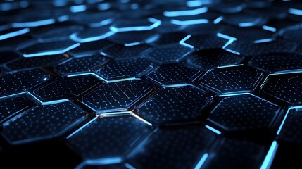 Poster - Abstract Glowing Blue Hexagon Pattern on Dark Background