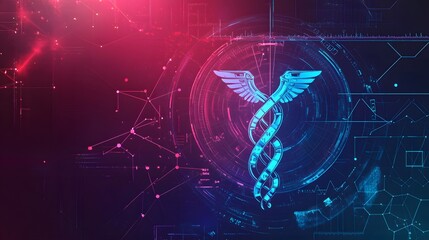 Poster - Caduceus Symbol with Glowing Digital Technology Background