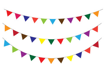 colorful party flags on white background. flat design. carnival decorations. holiday background with