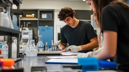 Poster - Two Students Working on a Lab Experiment in a Chemistry Lab
