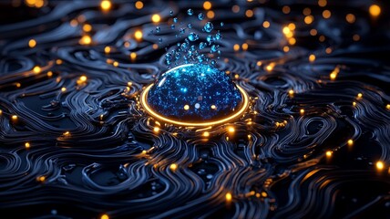 Wall Mural - Glowing Water Sphere in Dark Cosmic Environment