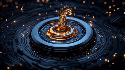 Canvas Print - Fluid Dynamics with Glowing Elements in Dark Background