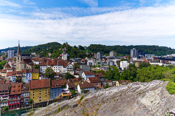 Wall Mural - Scenic view of the old town of City of Baden at famous fun fair named Badenfahrt on a sunny summer noon. Photo taken August 19th, 2023, Baden, Canton Aargau, Switzerland.