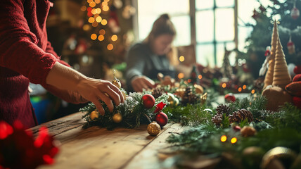 Wall Mural - Invite local artisans and crafters to sell handmade holiday gifts and decorations. Include workshops where attendees can create their own Christmas crafts. Ai generated