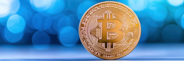 Sticker - bitcoin on blur blue background