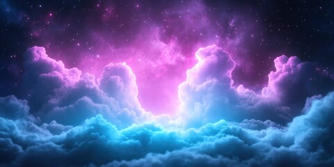 glowing fluffy cloud with blue and purple color dark outer space background