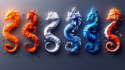 Chinese horoscope zodiac collection, geometric minimalist style. Animals symbols of Chinese New year . Set of mascots: rabbit, dragon, snake, tiger, ox, rat, pig, dog, rooster, monkey, goat, horse