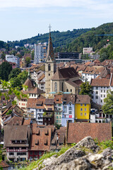 Wall Mural - Scenic view of the old town of City of Baden at famous fun fair named Badenfahrt on a sunny summer noon. Photo taken August 19th, 2023, Baden, Canton Aargau, Switzerland.