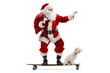 © Ljupco Smokovski - Santa Claus with a dog riding a longboard and carrying a sack