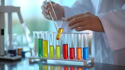 Aufkleber - A scientist in a lab coat pouring a liquid into a test tube