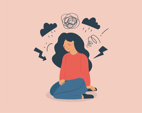 young woman struggling with mental health issues such as stress, depression, anxiety, phobias, or mo