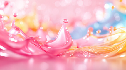 Poster - Swirls of pink and blue liquids collide in dynamic splashes, forming an eye-catching abstract background perfect for enhancing any digital wallpaper