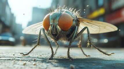 Sticker - Close Up of a Fly on a City Street