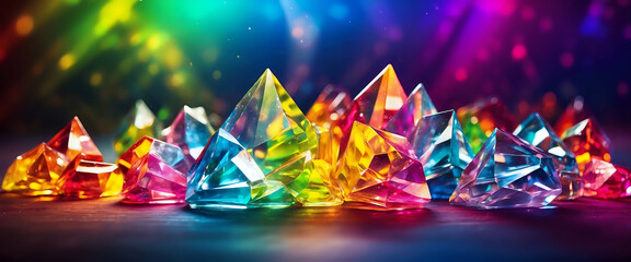 Refracted colorful light shining through many crystals.