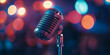 © Monirknn - Vintage microphone with colorful bokeh lights, symbolizing music, performance, and retro vibes, generative ai