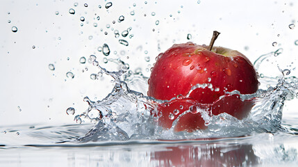 A red apple is floating in a pool of water